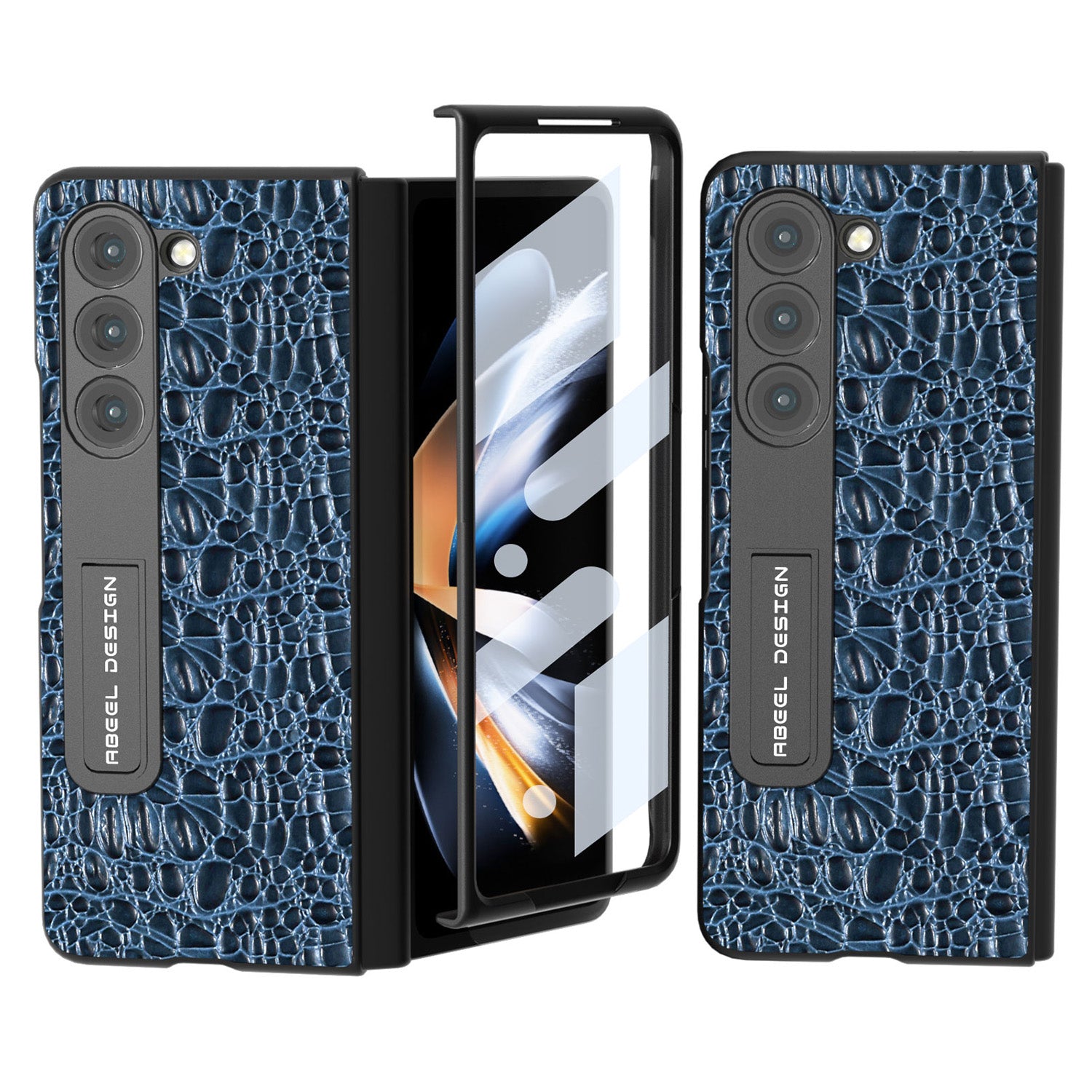 ABEEL For Samsung Galaxy Z Fold5 5G Genuine Cow Leather PC Kickstand Cover Canopy Texture Phone Case Cover with Tempered Glass Screen Film ABEEL For Samsung Galaxy Z Fold5 5G Genuine Cow Leather PC Kickstand Cover Canopy Texture Phone Case Cover with Tempered Glass Screen Film
